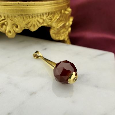 Image 2 of Vintage gold bullet pendant with carnelian