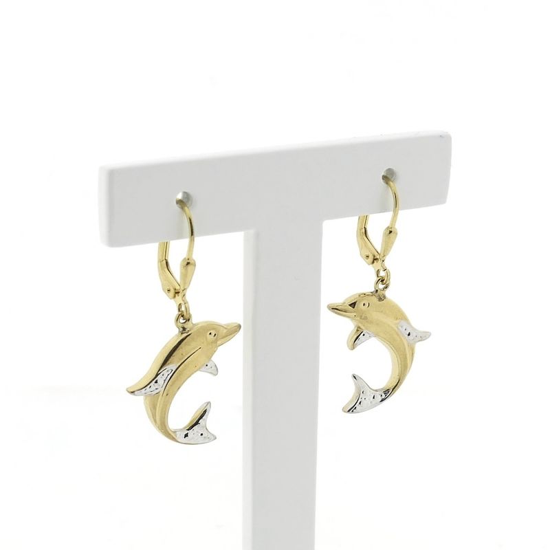 Image 3 of 8-karat bicolor dolphin earrings