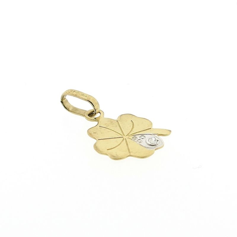 Image 4 of Gold pendant of a four-leaf clover with diamond | 0.01 ct.