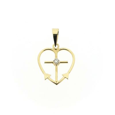 Image 1 of Gold pendant; Faith, hope, and love with diamond | 0.01 ct.