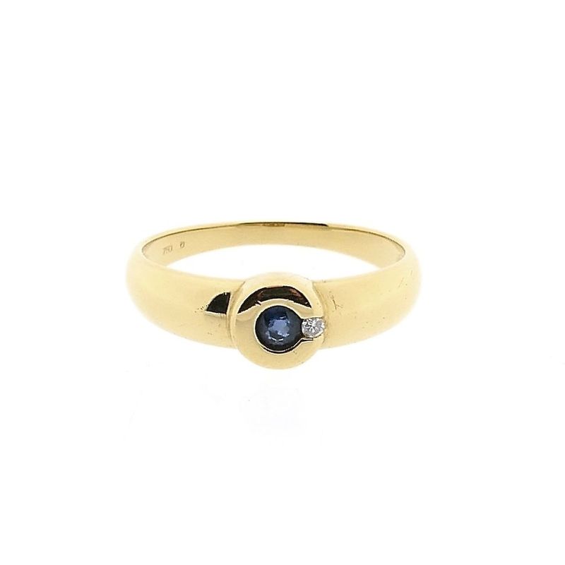 Afbeelding 3 van Gouden ring met saffier en diamant; 0,01 ct. 