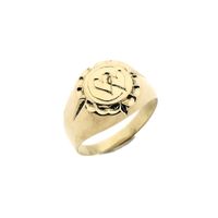 Gold men's pinky ring with heart engraving