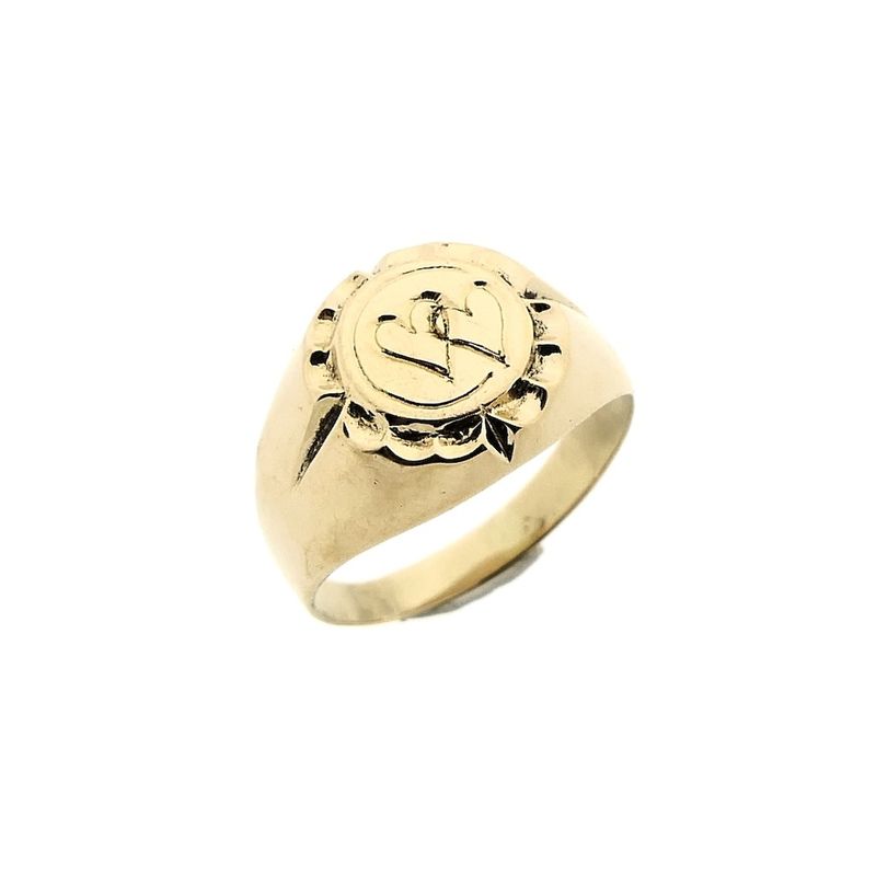 Image 1 of Gold men's pinky ring with heart engraving