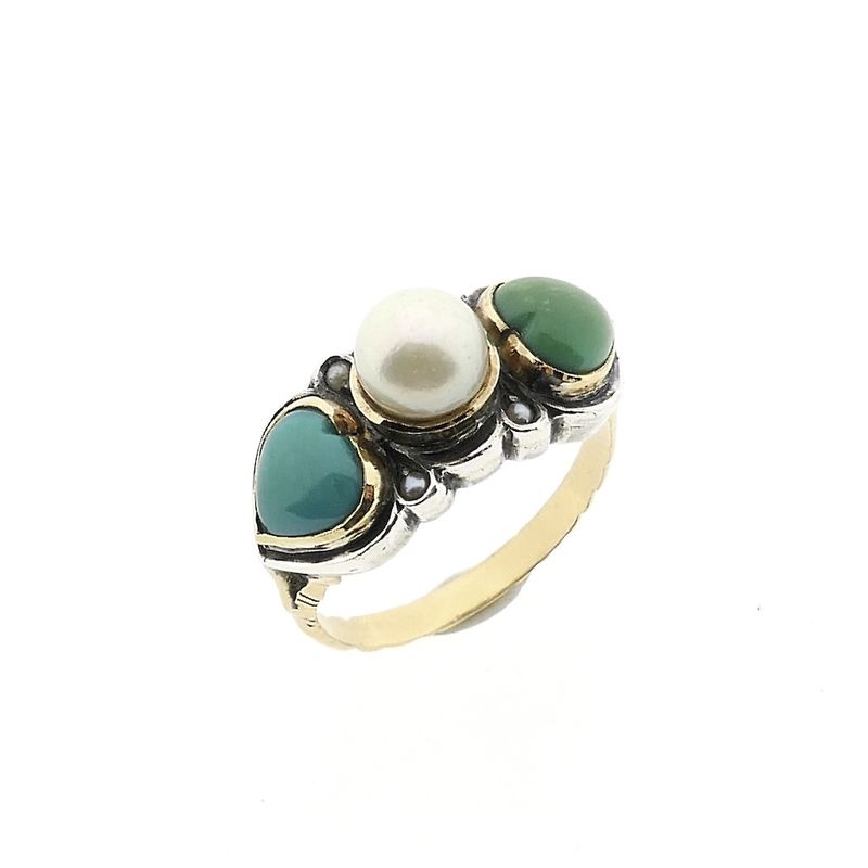 Image 5 of Gold and silver ring with aventurine, pearl and turquoise