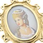 Image 3 of Vintage gold pendant/brooch with painted portrait and diamond 0.010 ct.