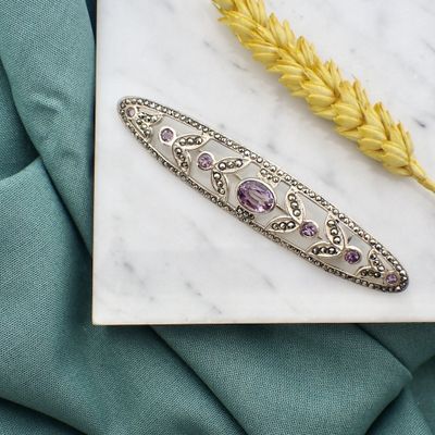 Silver brooch with purple zirconia stones Image 2 of Silver brooch with purple zirconia stones