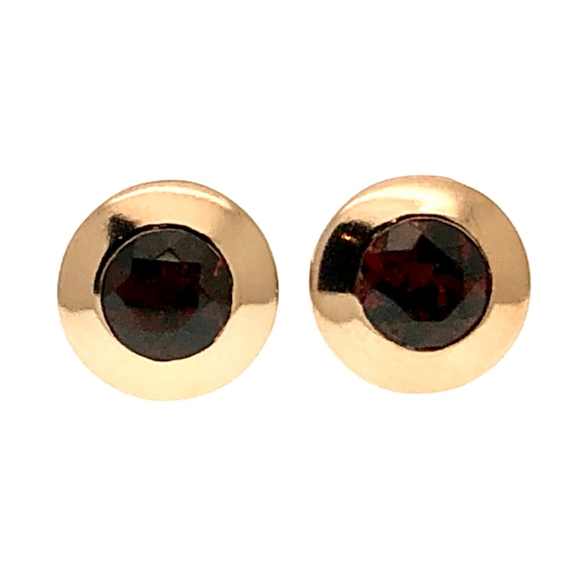 Image 1 of Rose gold stud earrings with wine-red gemstone | 14 carat