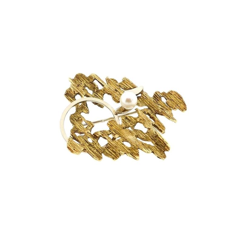 Afbeelding 3 van Bicolor gouden broche met parel