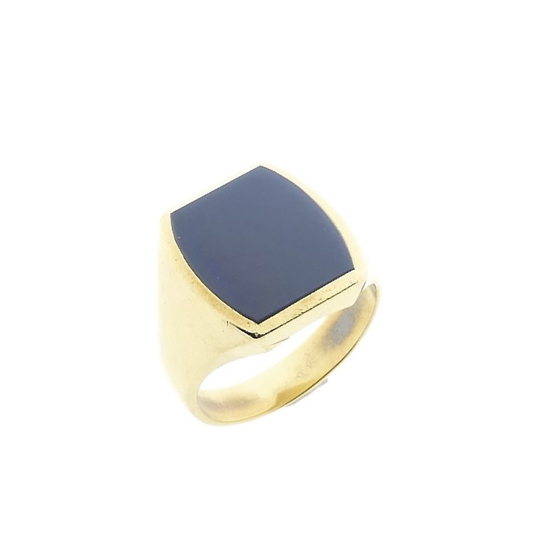 Image 1 of Gold pinky ring with blue layered stone; Men