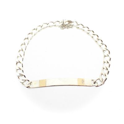 Image 1 of Silver bracelet with an engraved plate featuring 18K gold patches | 20 cm