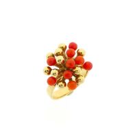 Gold entourage ring with red coral