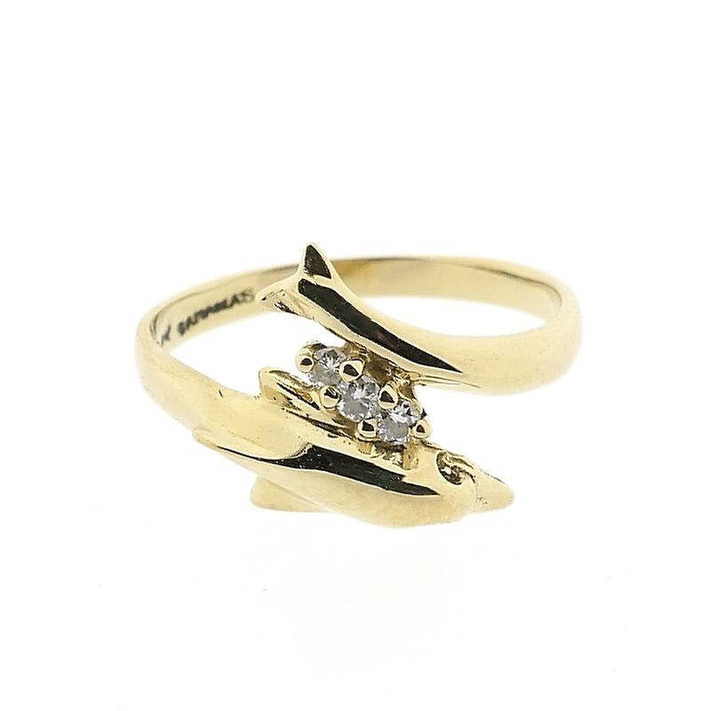 Image 3 of Gold dolphin ring with diamond | 0.06 ct.