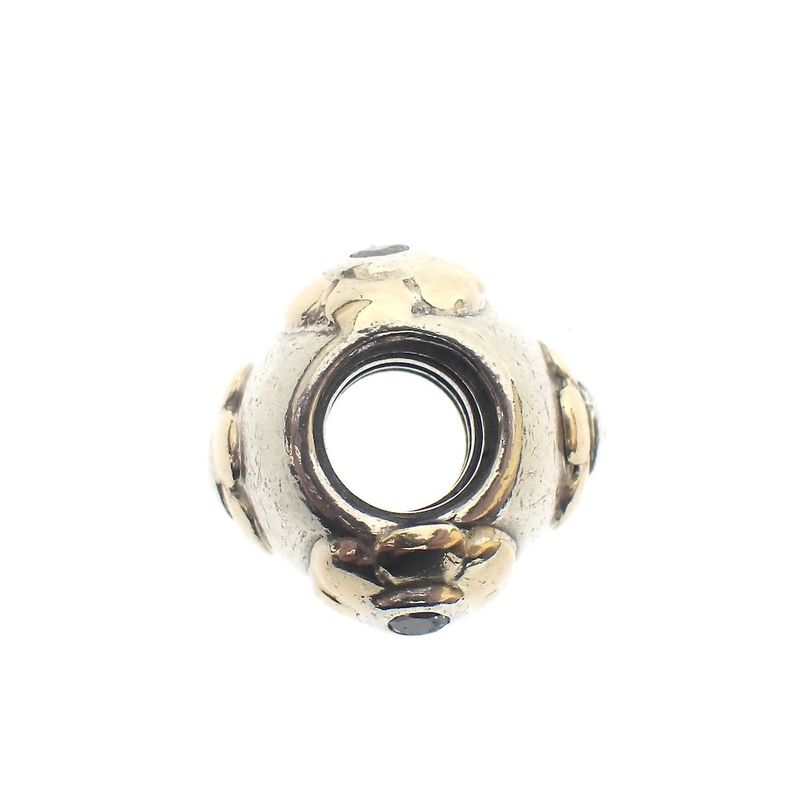 Image 3 of Pandora charm; Silver with gold; Raised Flowers