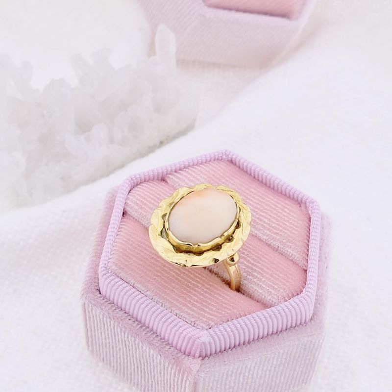 Image 6 of Gold ring set with angel skin coral