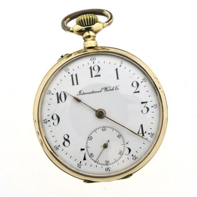 Image 1 of Antique 14k gold IWC pocket watch with box and papers from 1908