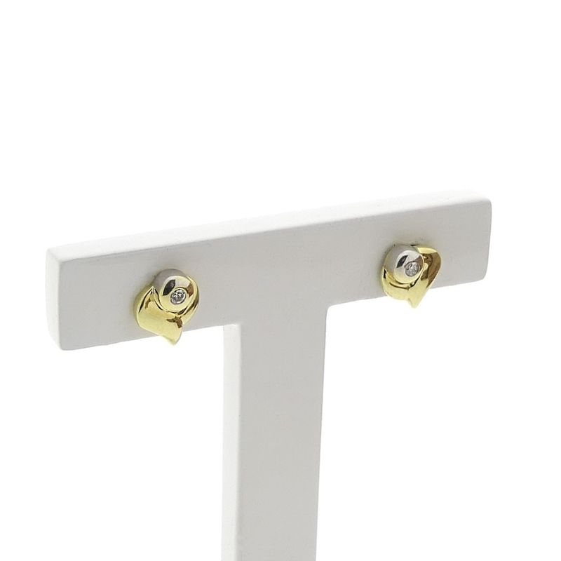 Image 3 of Golden flower stud earrings with diamond; 0.02 ct.