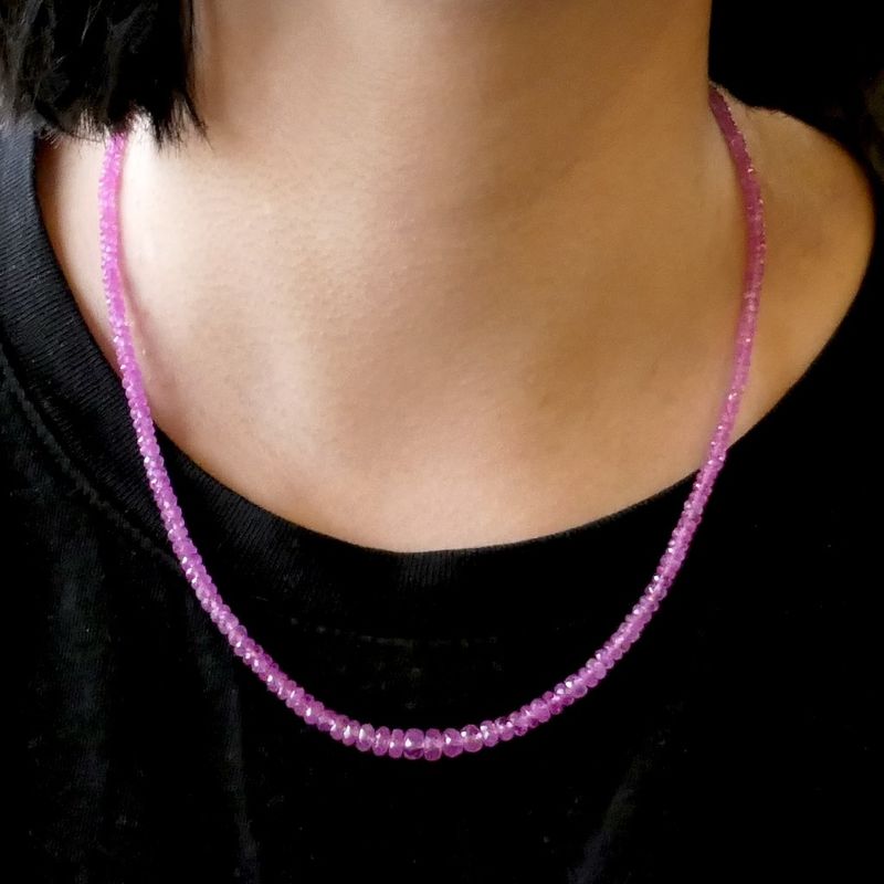 Image 9 of 9K Pink Sapphire Bead Necklace | 46cm
