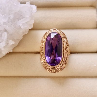 Image 2 of Antique gold ring with synthetic purple sapphire.