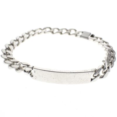 Image 1 of Solid silver flat gourmet link bracelet with engraving plate
