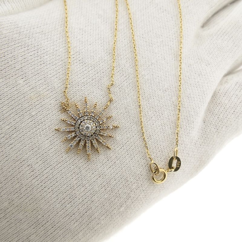 Image 12 of Gold anchor link necklace with fixed pendant; Starlight with zirconia