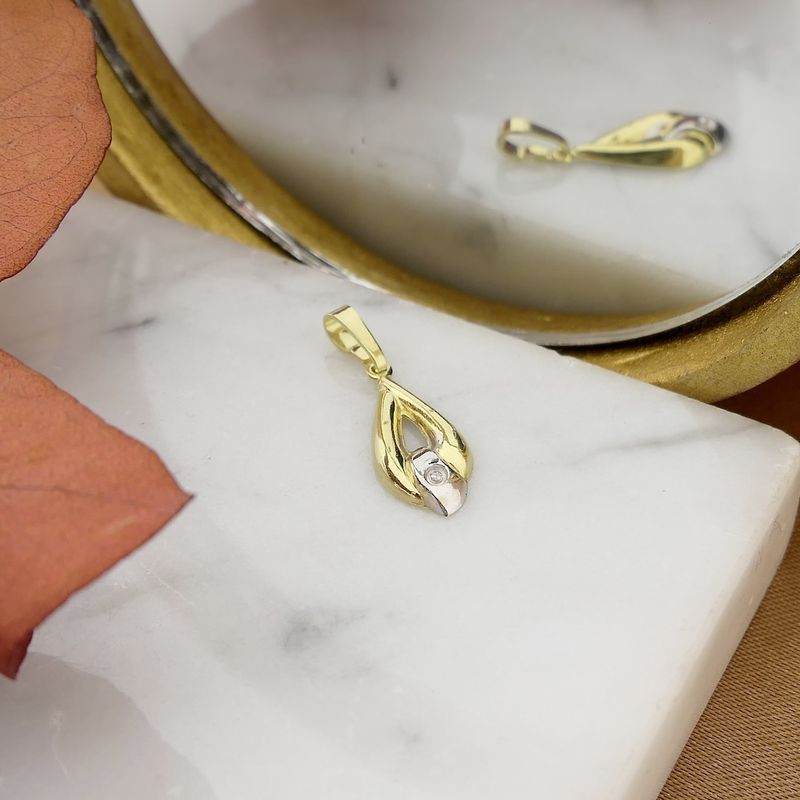 Image 2 of Two-tone gold minimalist pendant with diamond | 0.005 ct.