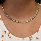 Afbeelding 12 van Bicolor gouden fantasieschakel collier met saffier | 44 cm