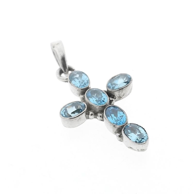 Image 3 of Silver cross pendant with light blue zirconia