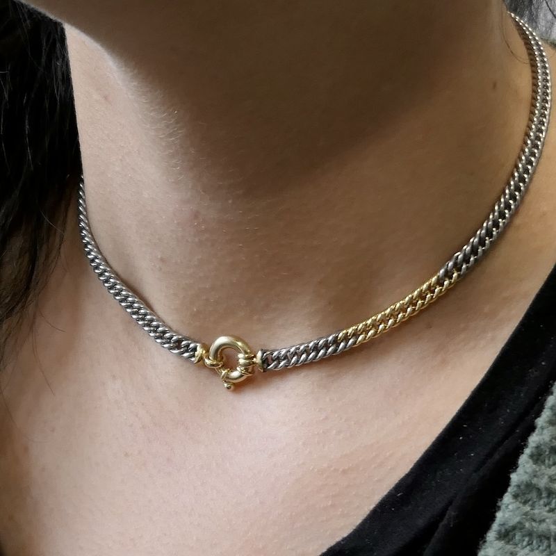 Image 2 of Bicolor gourmet link necklace; Choker