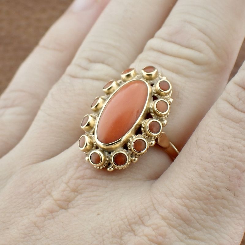 Image 4 of Gold entourage ring with red coral | Vintage