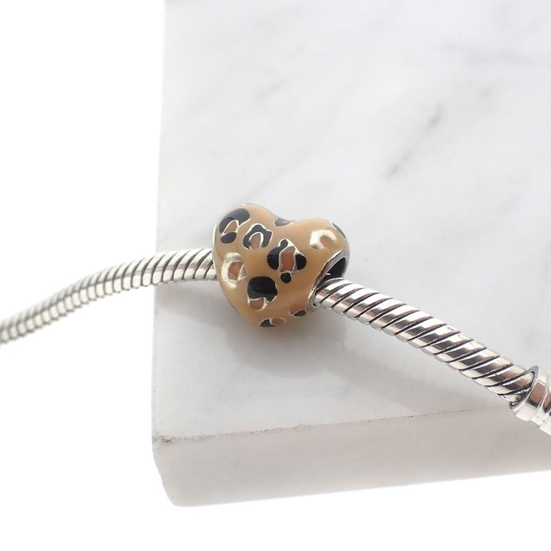 Image 2 of Pandora charm; Silver; Leopard print Heart