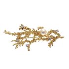 Image 1 of Antique gold brooch with a coral branch, pearl and diamonds 0.35 ct.