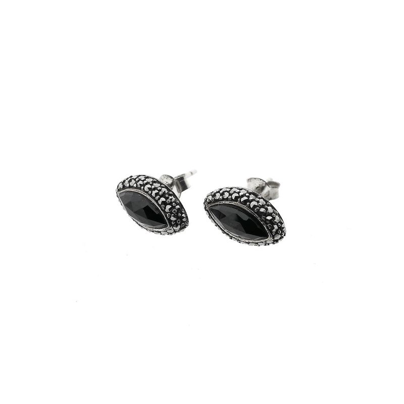 Image 7 of Silver stud earrings with marcasite and garnet