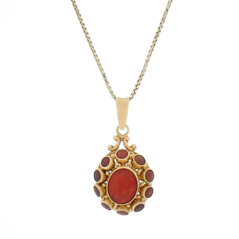 Image 4 of Vintage gold entourage pendant with red coral