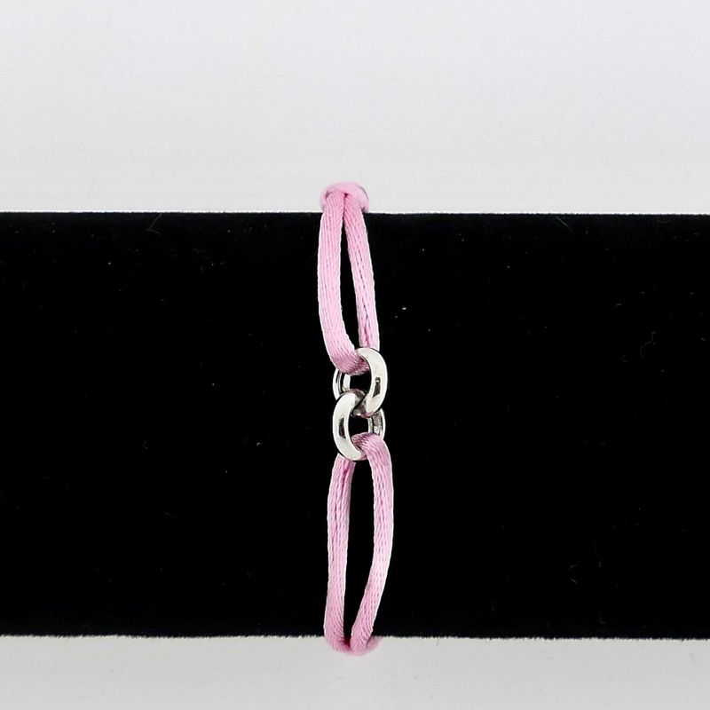 Image 6 of Forever Knots® Handmade Pink Satin Bracelet with Silver Chain