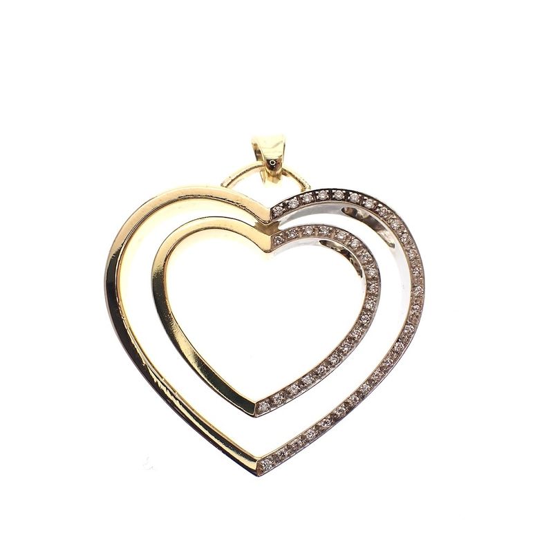 Image 1 of Two-tone gold pendant with a large heart and diamonds; 0.23 ct.