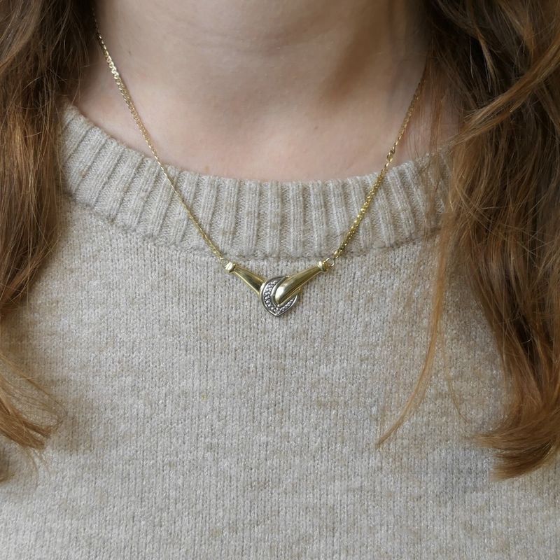 Image 10 of Two-tone necklace with a fixed pendant and a 0.005 ct. diamond | 46 cm