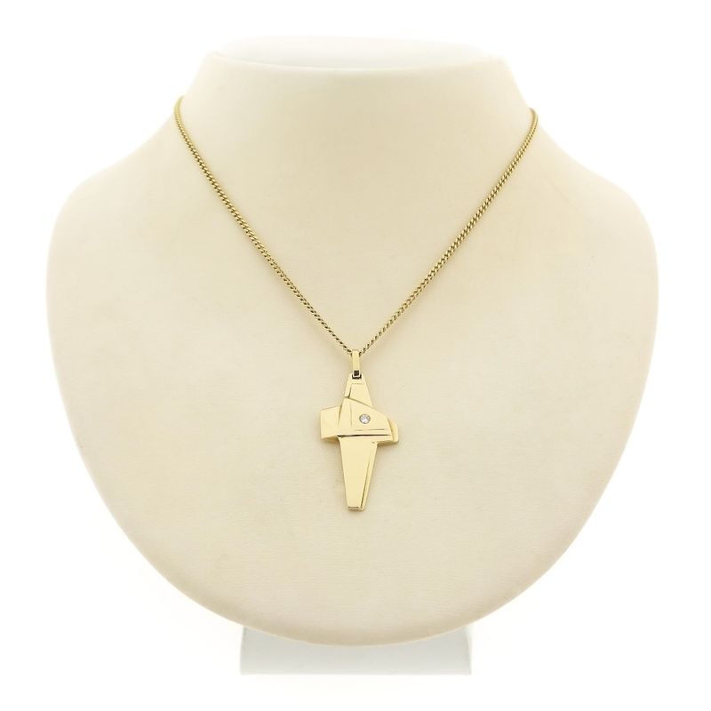 Image 3 of Gold pendant of an abstract cross with diamond; 0.05 ct.