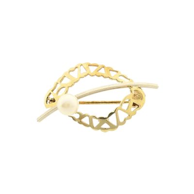 Image 1 of Vintage two-tone gold brooch with pearl