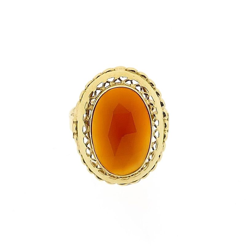 Image 3 of Gold statement ring with carnelian; 14 carat; size 15.75
