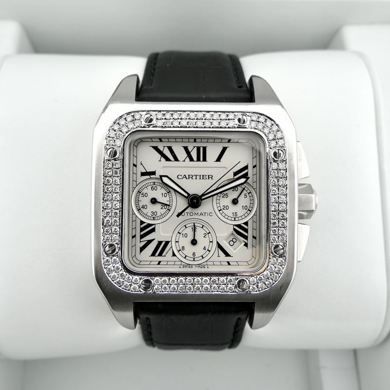 Image 20 of Cartier Santos 100 XL Chronograph 2740; Automatic watch with diamonds