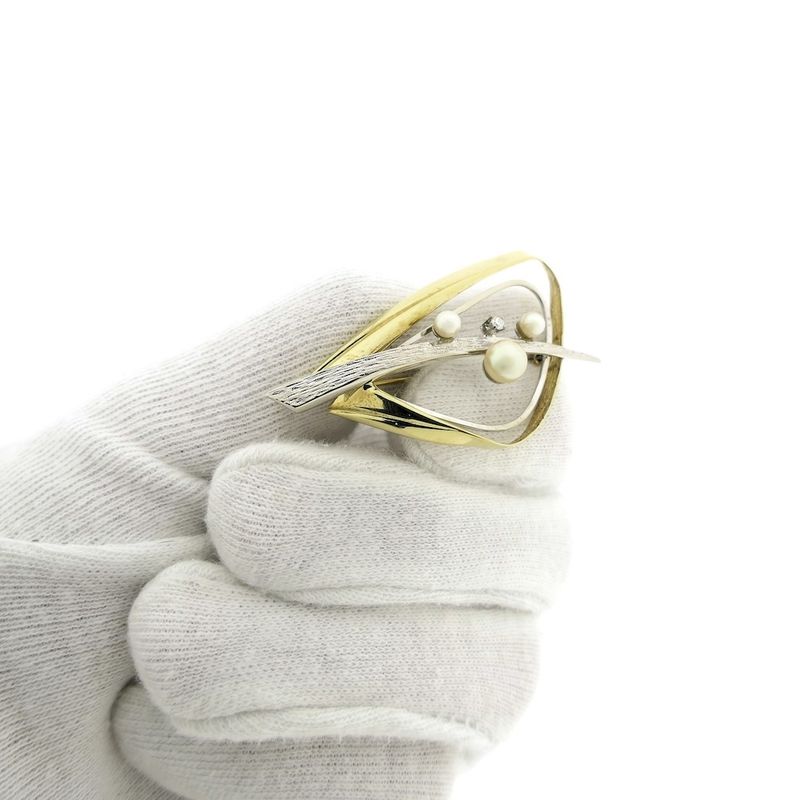 Image 8 of Two-tone gold fantasy brooch with pearl and diamond; 0.03 ct.