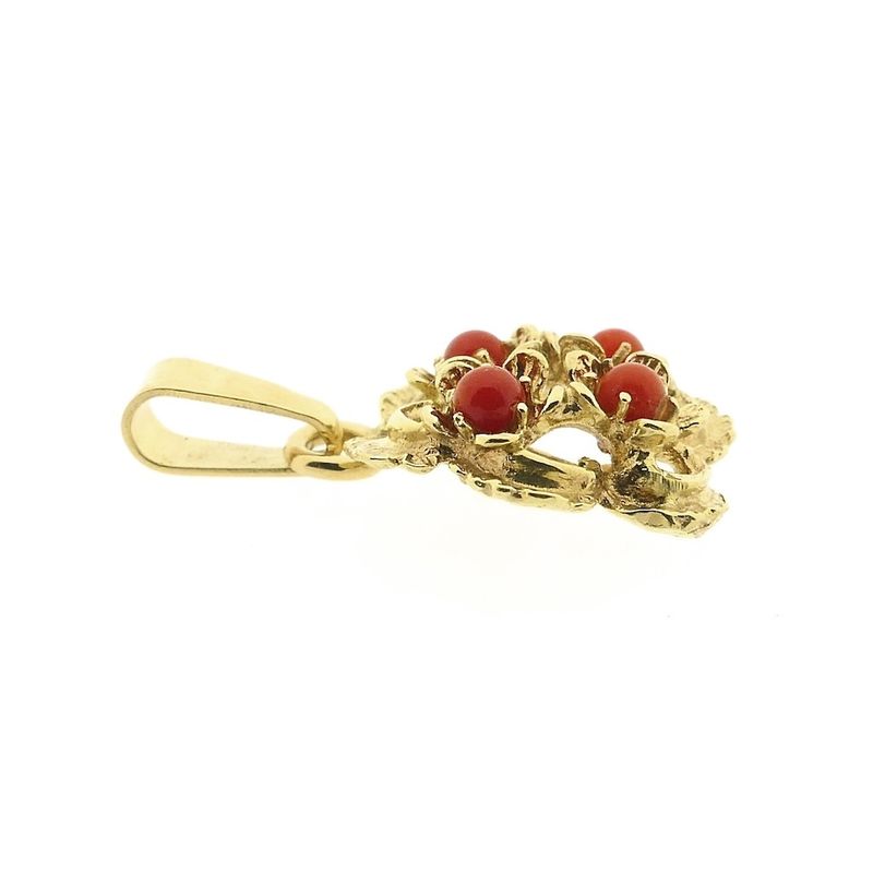 Image 10 of Gold floral pendant with blood coral
