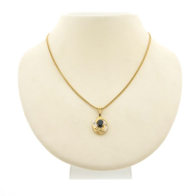 Image 4 of Gold minimalist pendant with sapphire and diamond | 0.01 ct.
