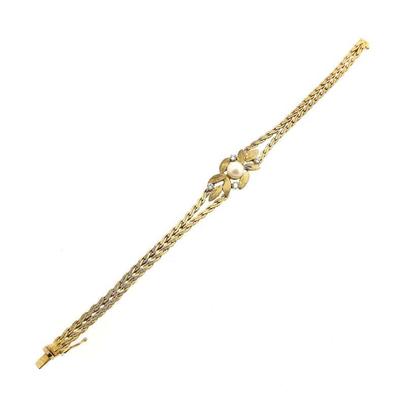 Image 7 of 8 Karat Floral Bracelet with Cultured Pearl and Zirconia