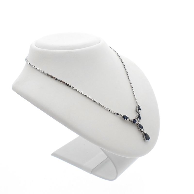 Image 3 of 18K white gold necklace with sapphire and diamond; 0.20 ct. | 44 cm