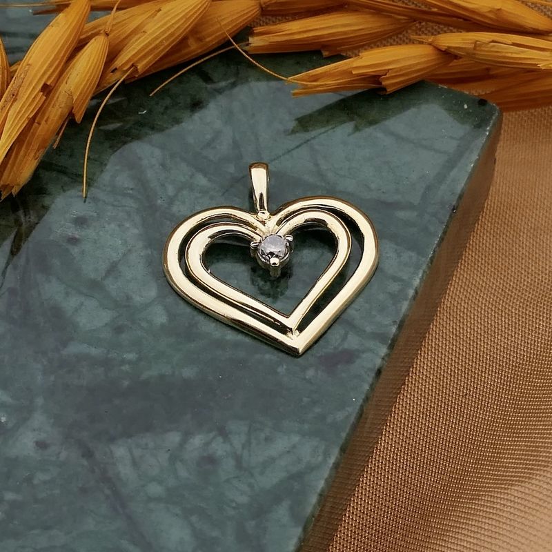 Image 2 of 10K Double Heart Pendant with Diamond | 0.08 ct.
