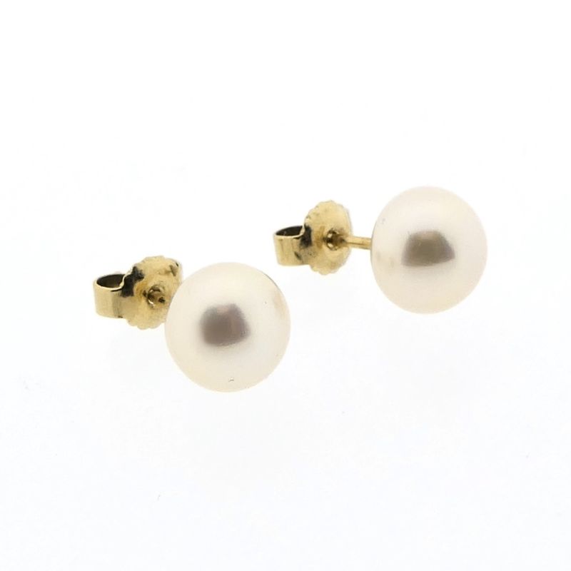 Image 6 of Gold stud earrings with cultured pearl