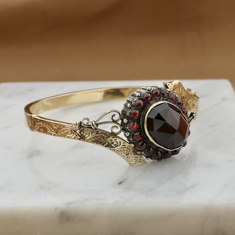 Image 7 of Antique Victorian gold and silver bangle with garnet
