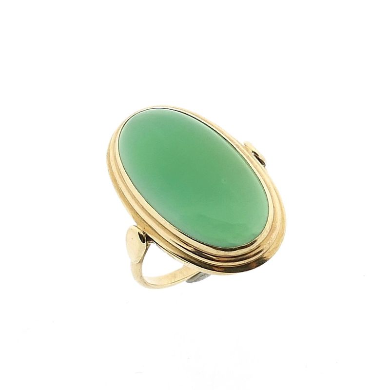 Image 1 of Gold Ring with Jade; 14 Karat; Size 17.75