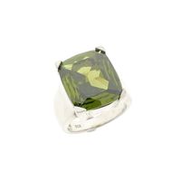 Silver ring with olive green zirconia stone